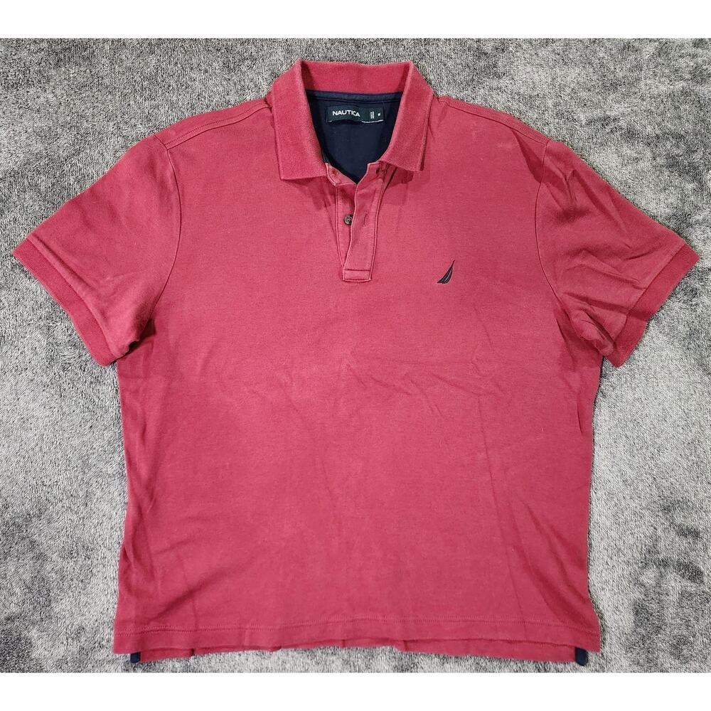 Nautica Polo Shirt Mens M Red Short Sleeve Collared Logo Classic 100% Cotton